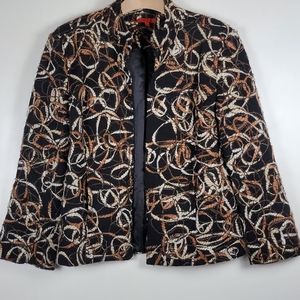 Joni B. Black Textured Open Jacket, Various colors of rope-like yarn, EUC, sz L